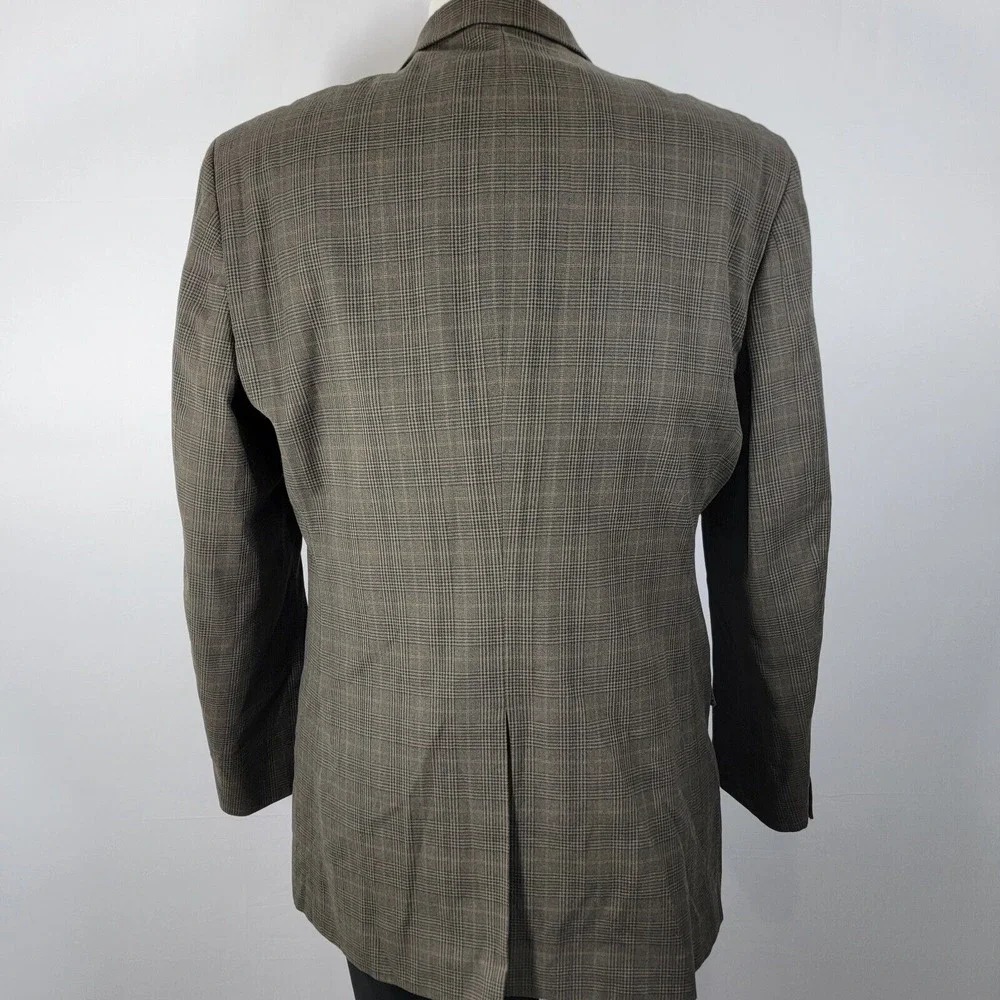 Haggar Mens Sport Coat Blazer Two Button Brown Plaid Cotton Poly Rayon Blend 44L